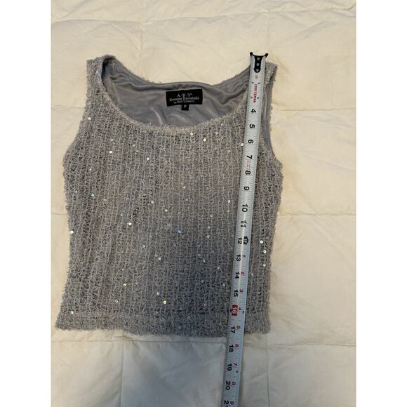 ABS Allen Schwartz Womens VTG Grey Sequin Evening Top Fancy Black Tie Fuzzy - Picture 5 of 6